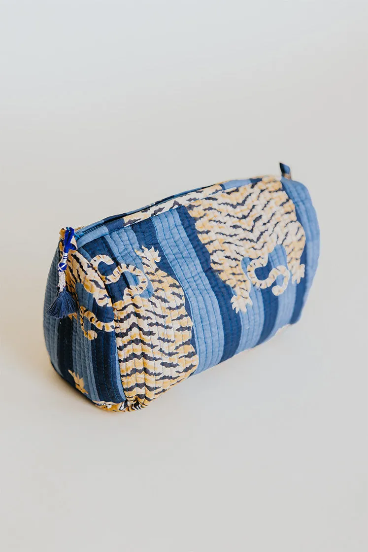 Kantha Toiletry Pouches - Sky  Navy Blue Tiger