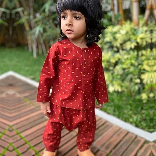 Kids Unisex Organic Cotton Madder Raidana Print Kurta and Pants