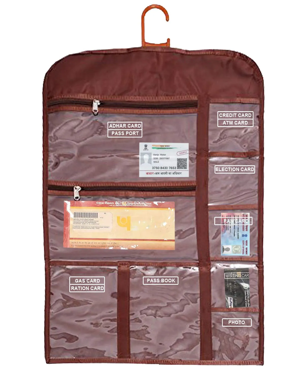 Kuber Industries Multi Utility Wall Hanging For Document Organizer Passport Aadhar, Voter Id, Document Holder (Brown) - CTKTC30994