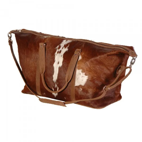 Large Hide Travel Bag in Brown & White