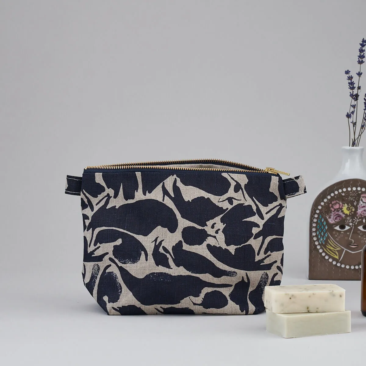 Large Wash Bag | Creatures Navy | Linen | by Blästa Henriët