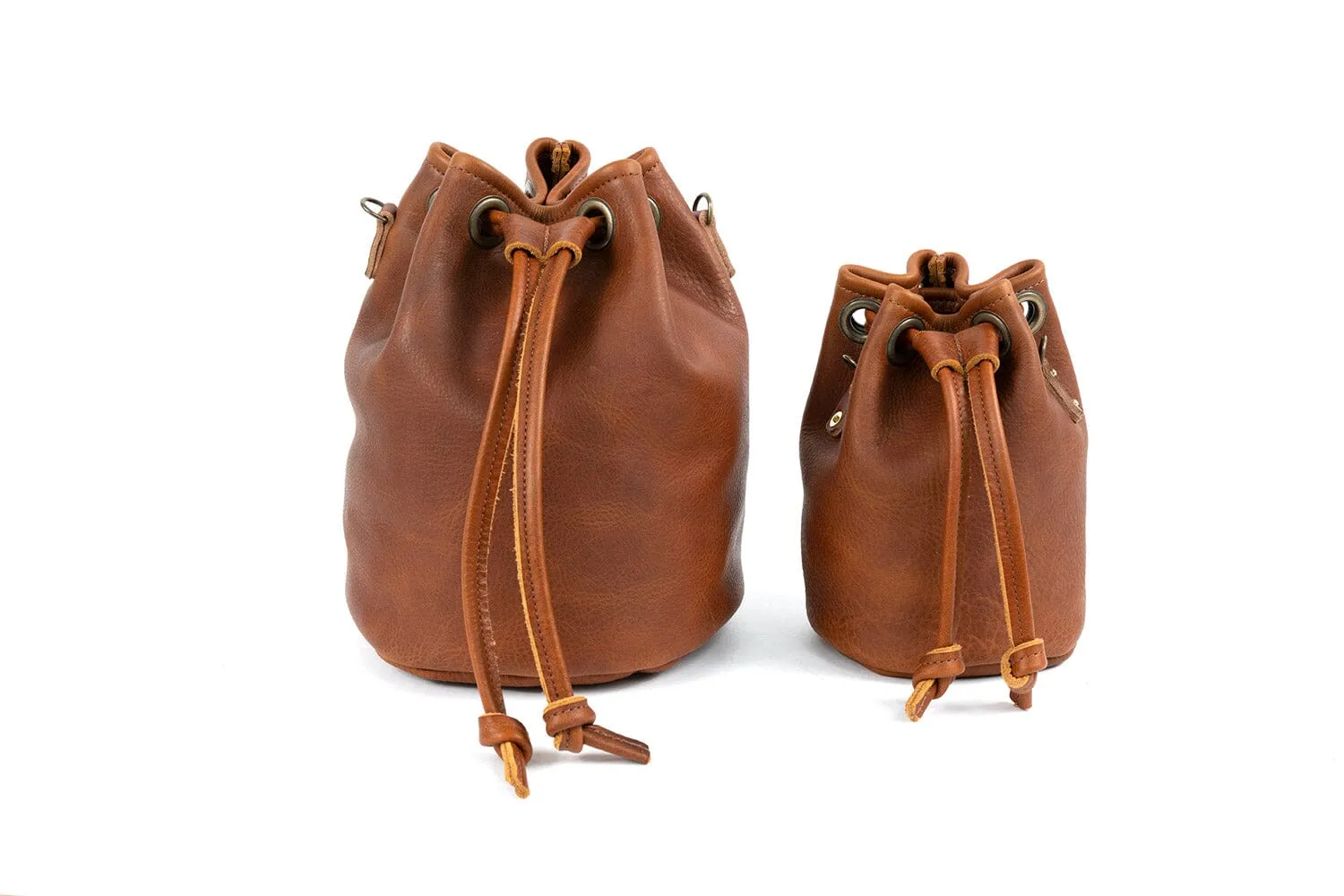 LEATHER BUCKET BAG - LARGE - TANGERINE BISON