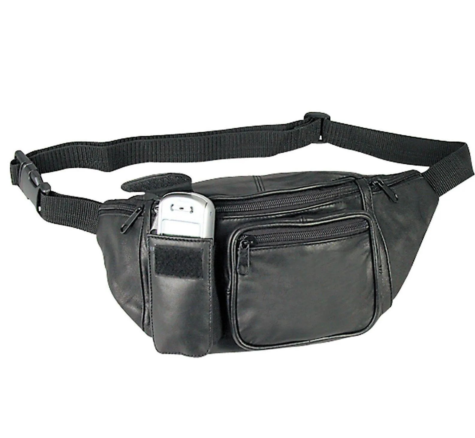 Leather Fanny Pack Travel Pouch Man Purse Passport Waist Bag Phone 6 Pockets 52inch