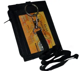 Leather ID Card Badge Holder Neck Pouch Ring Wallet With Strap New Black Marshal