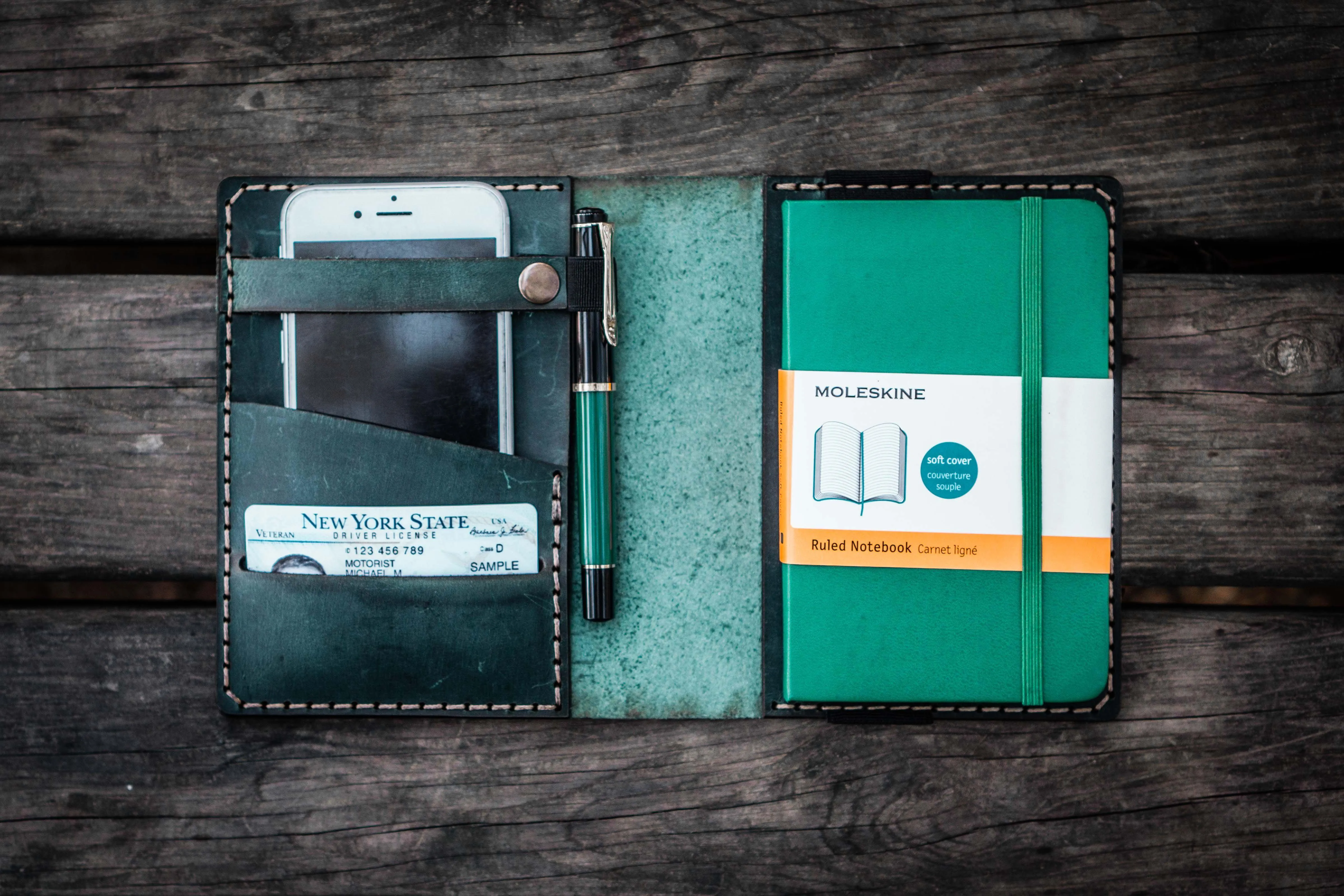 Leather Pocket Moleskine Journal Cover - Crazy Horse Forest Green