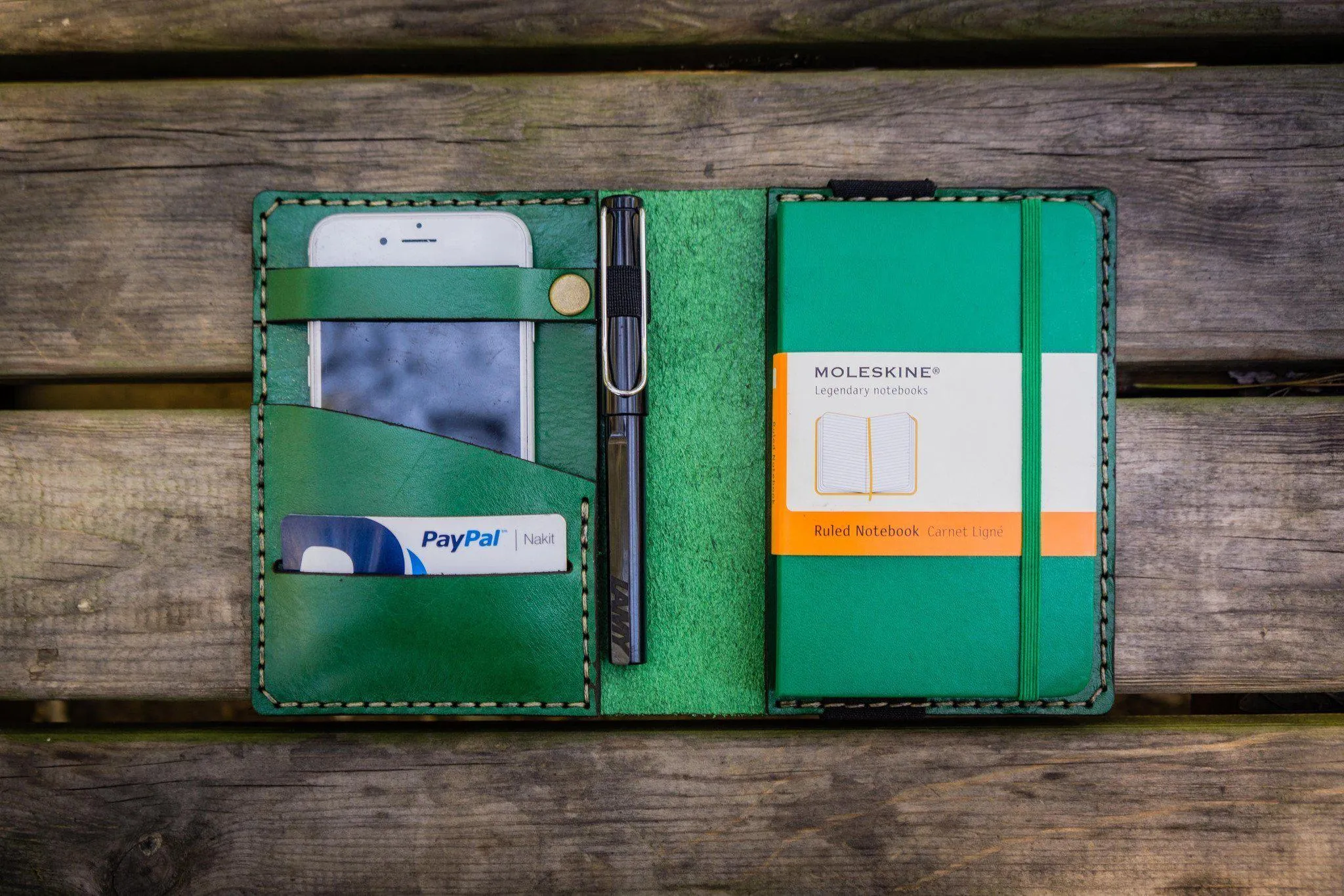 Leather Pocket Moleskine Journal Cover - Green