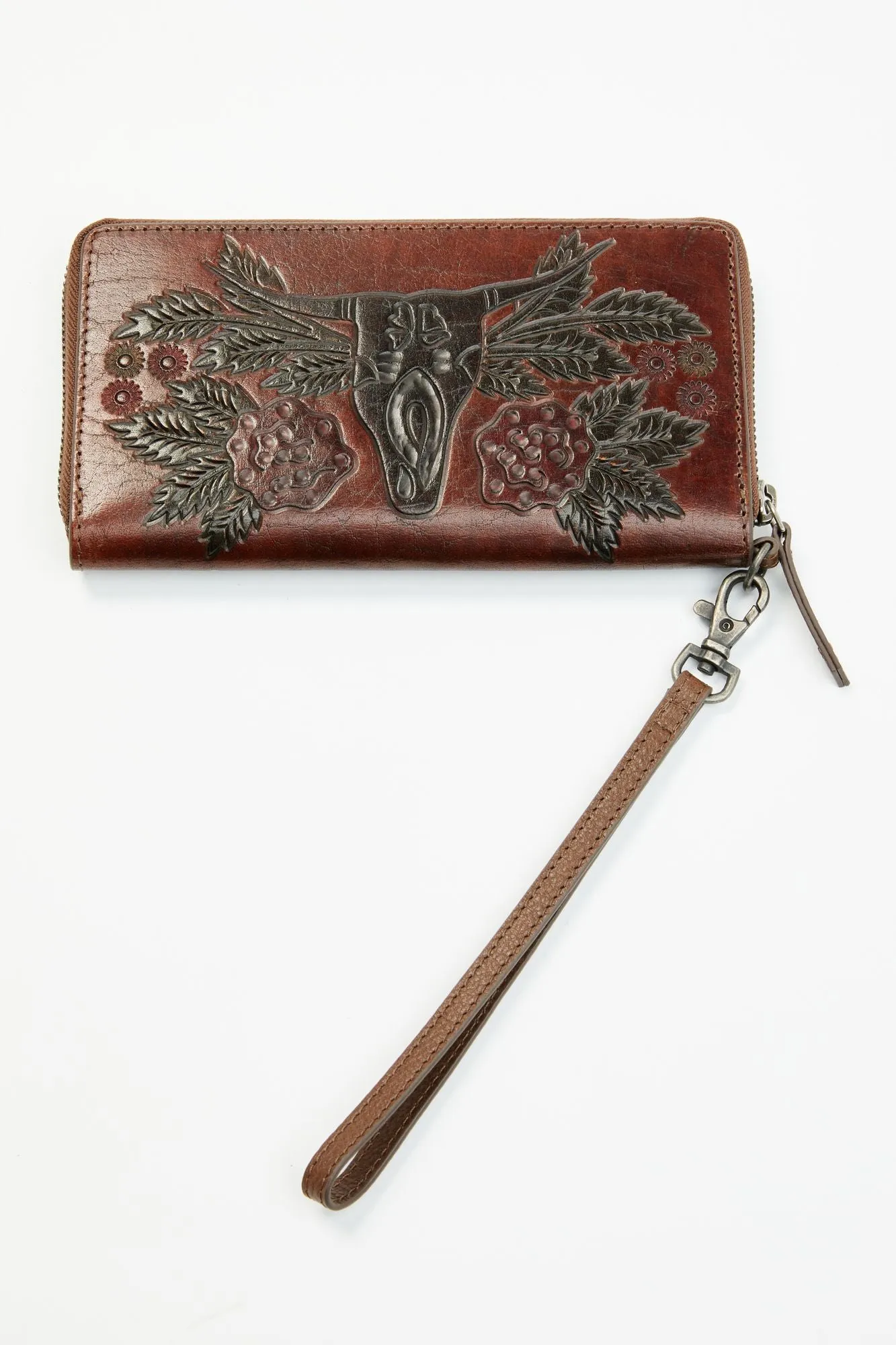 Lenora Painted Longhorn Tooled Leather Wallet