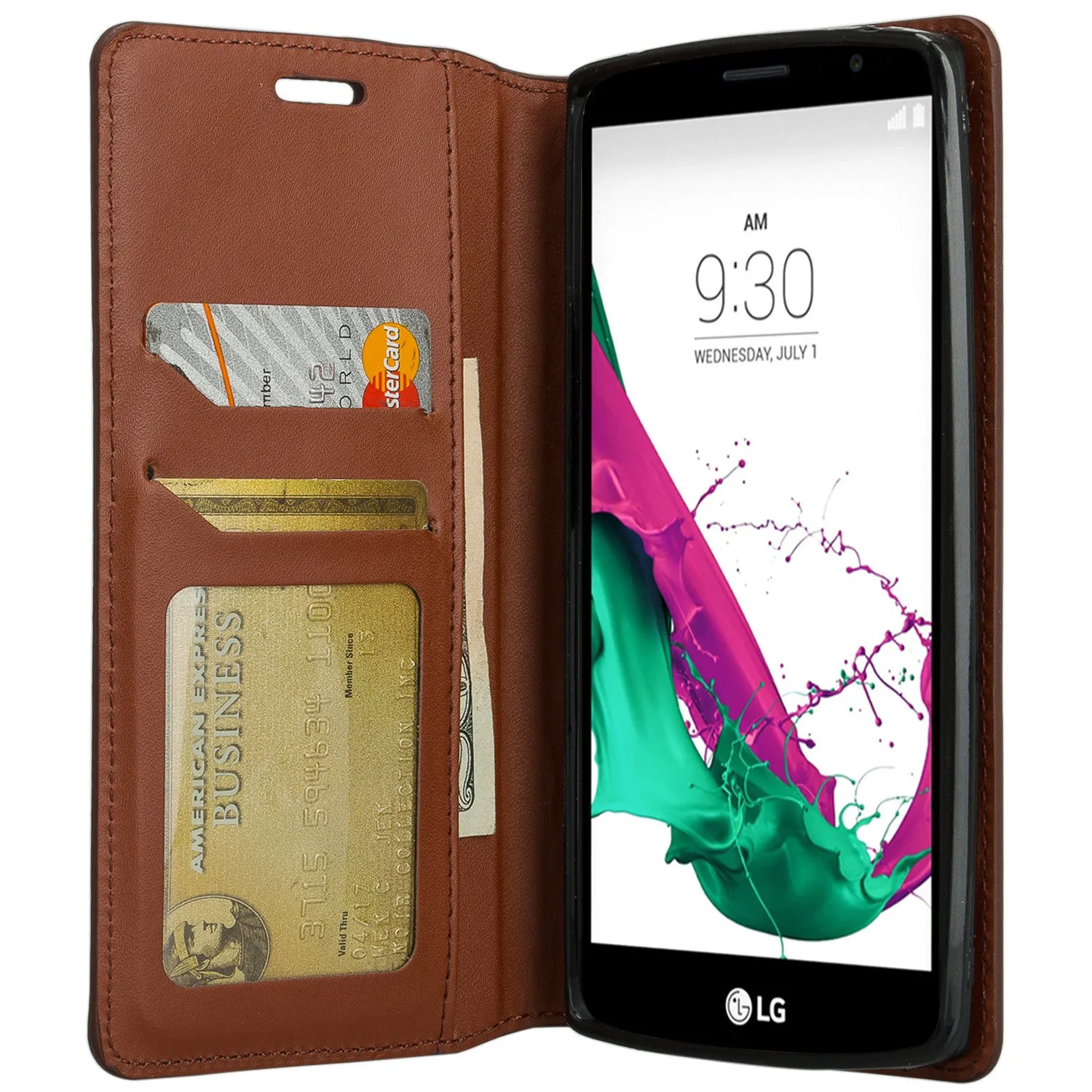 LG V10 Genuine Leather Case, Magnetic Flip Fold[Kickstand] with ID & Card Slots Genuine Leather Wallet Case for LG V10 - Brown