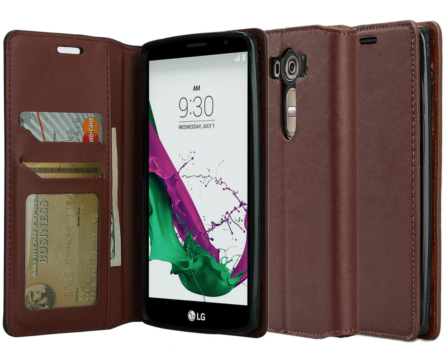 LG V10 Genuine Leather Case, Magnetic Flip Fold[Kickstand] with ID & Card Slots Genuine Leather Wallet Case for LG V10 - Brown