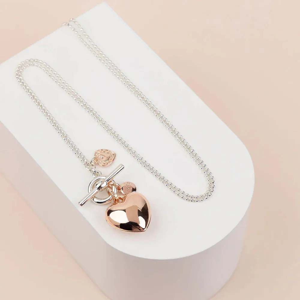 Limited Edition | LONG | Silver & Rose Gold Heart Necklace