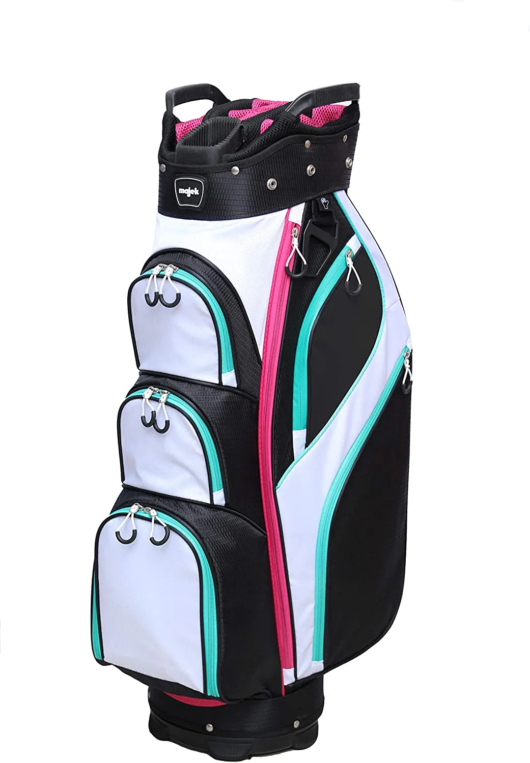 Majek Premium Ladies Black White Teal Pink Golf Bag 9.5 inch 14-Way Friendly Separator Top with Putter Sleeve