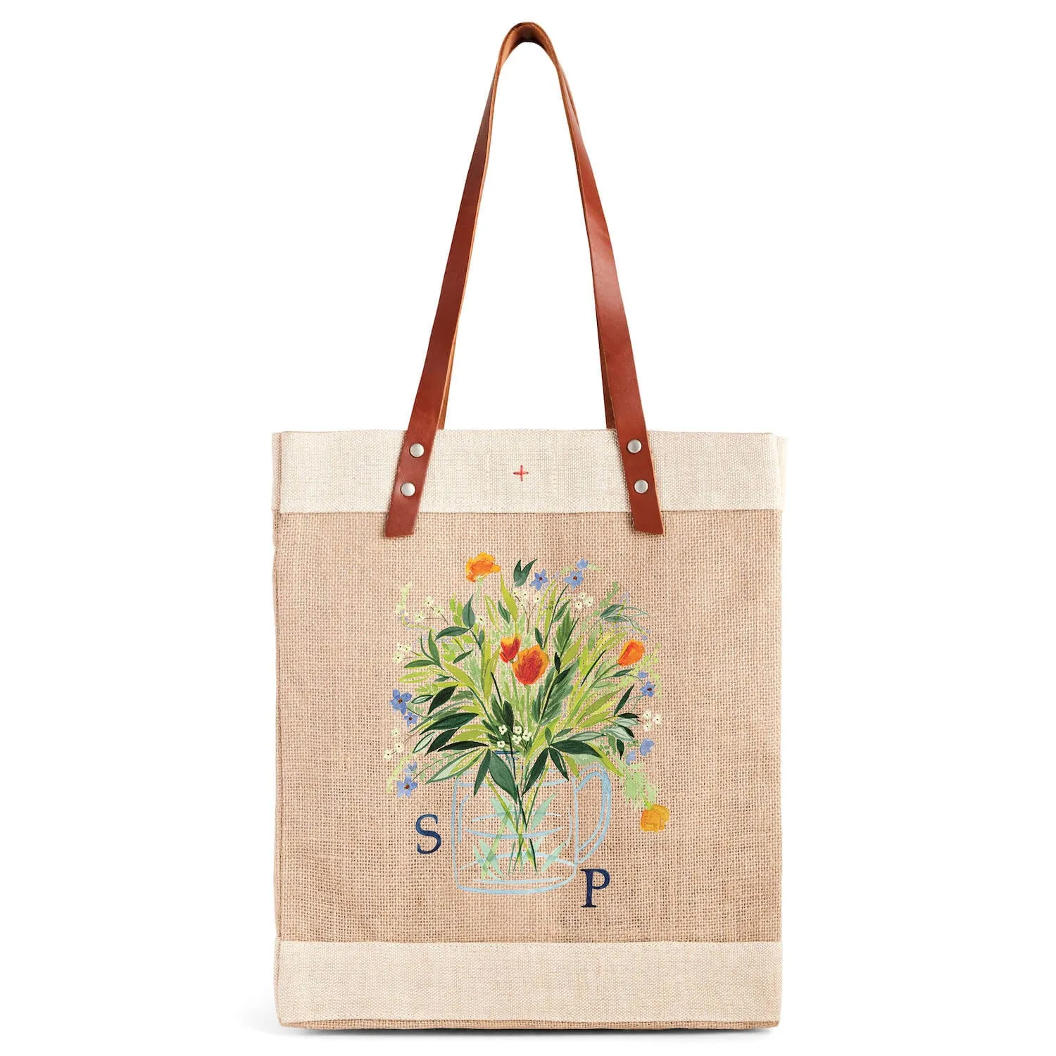 Market Tote in Natural Bouquet with Glass Vase by Amy Logsdon