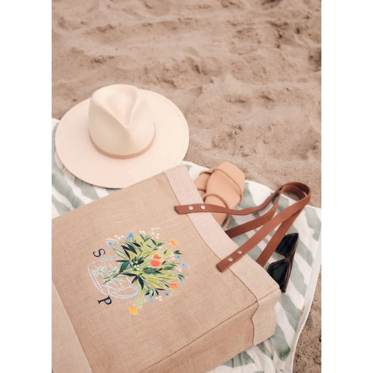 Market Tote in Natural Bouquet with Glass Vase by Amy Logsdon