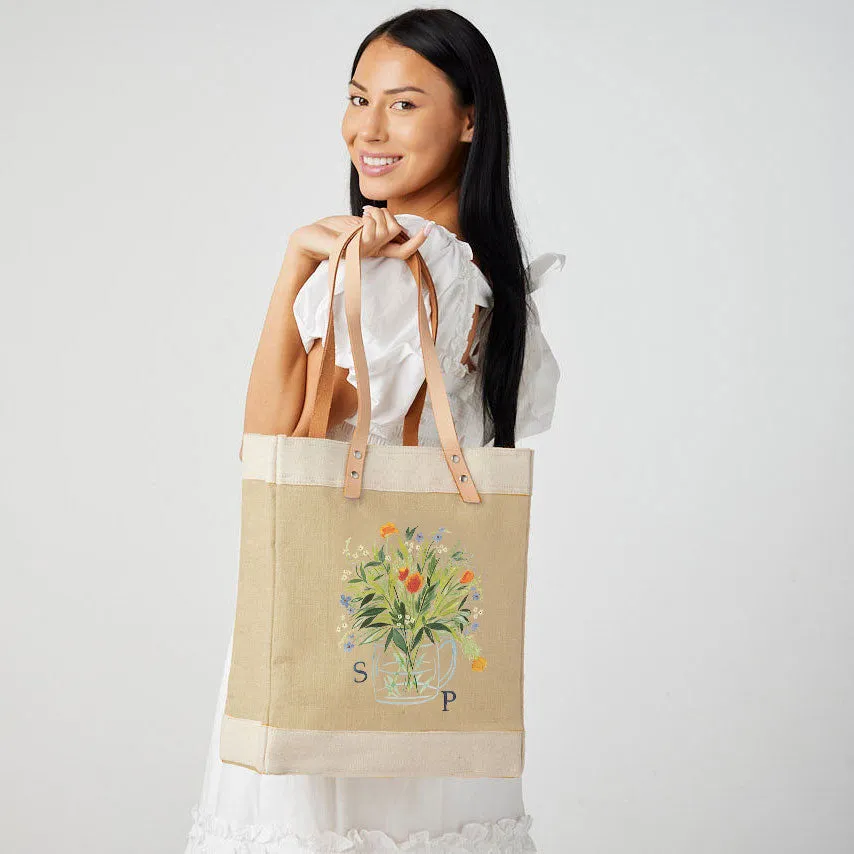 Market Tote in Natural Bouquet with Glass Vase by Amy Logsdon