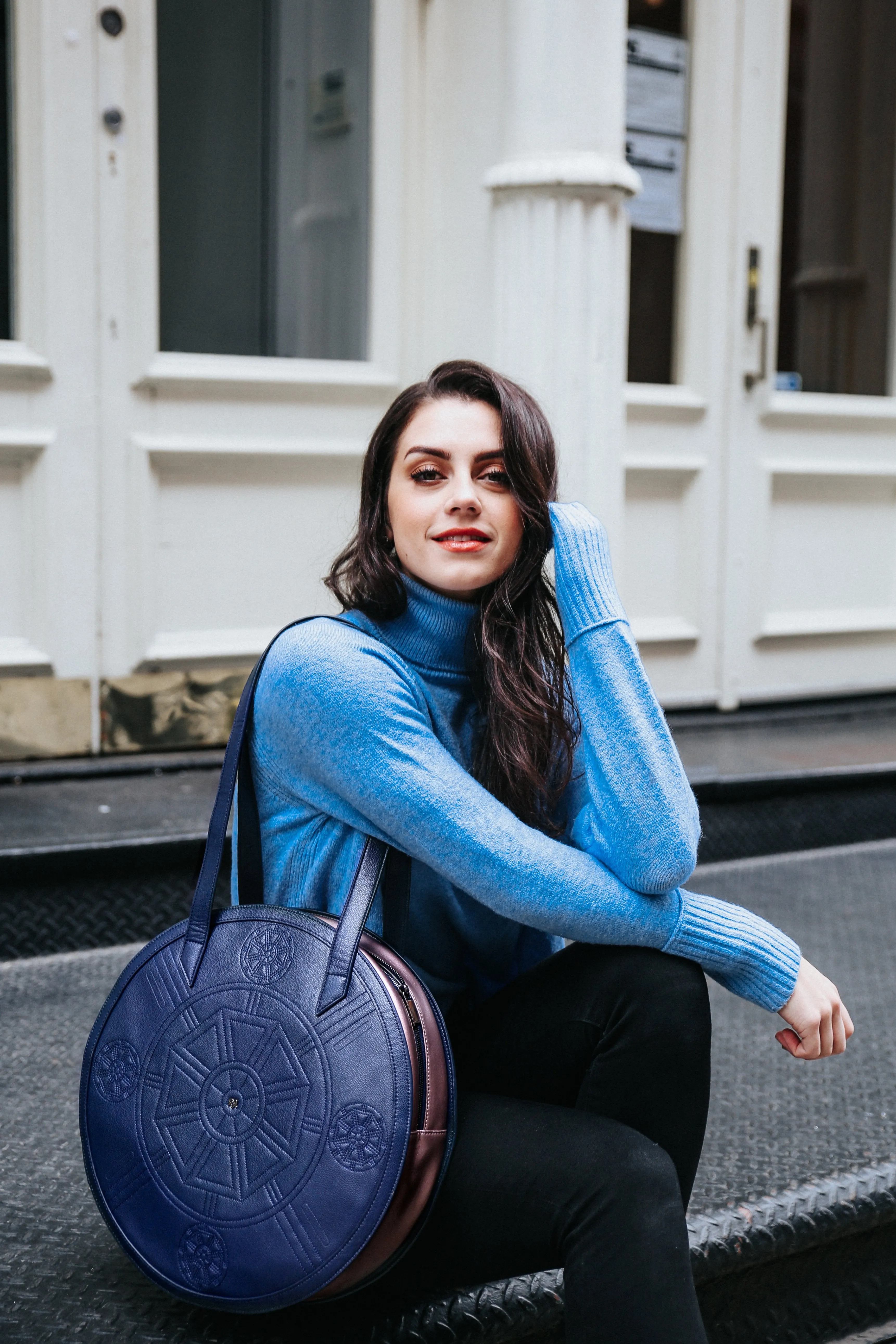 Meghan Navy  Rose Vegan Tote Bags