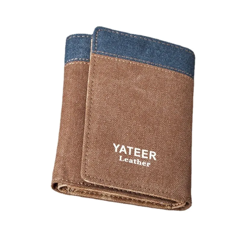 Men Canvas Tri-fold Short Wallet Coin Holder Card Holder Textured Wallet