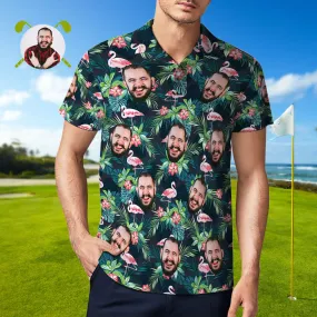 Men's Custom Face POLO Shirt Personalised Golf Shirts For Him Flamingo Flower