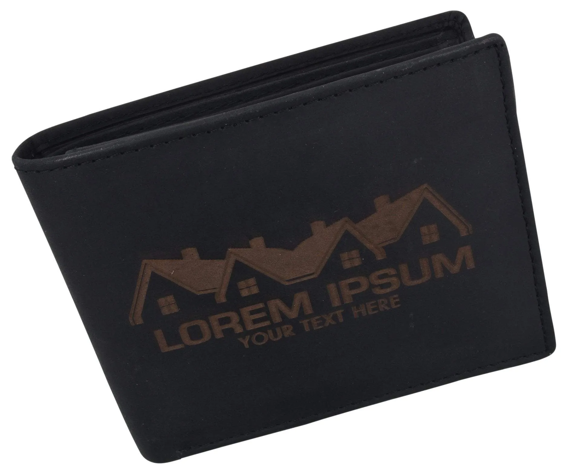 Mens Genuine Leather Real Estate Logo RFID Bifold Wallet Gift Promo