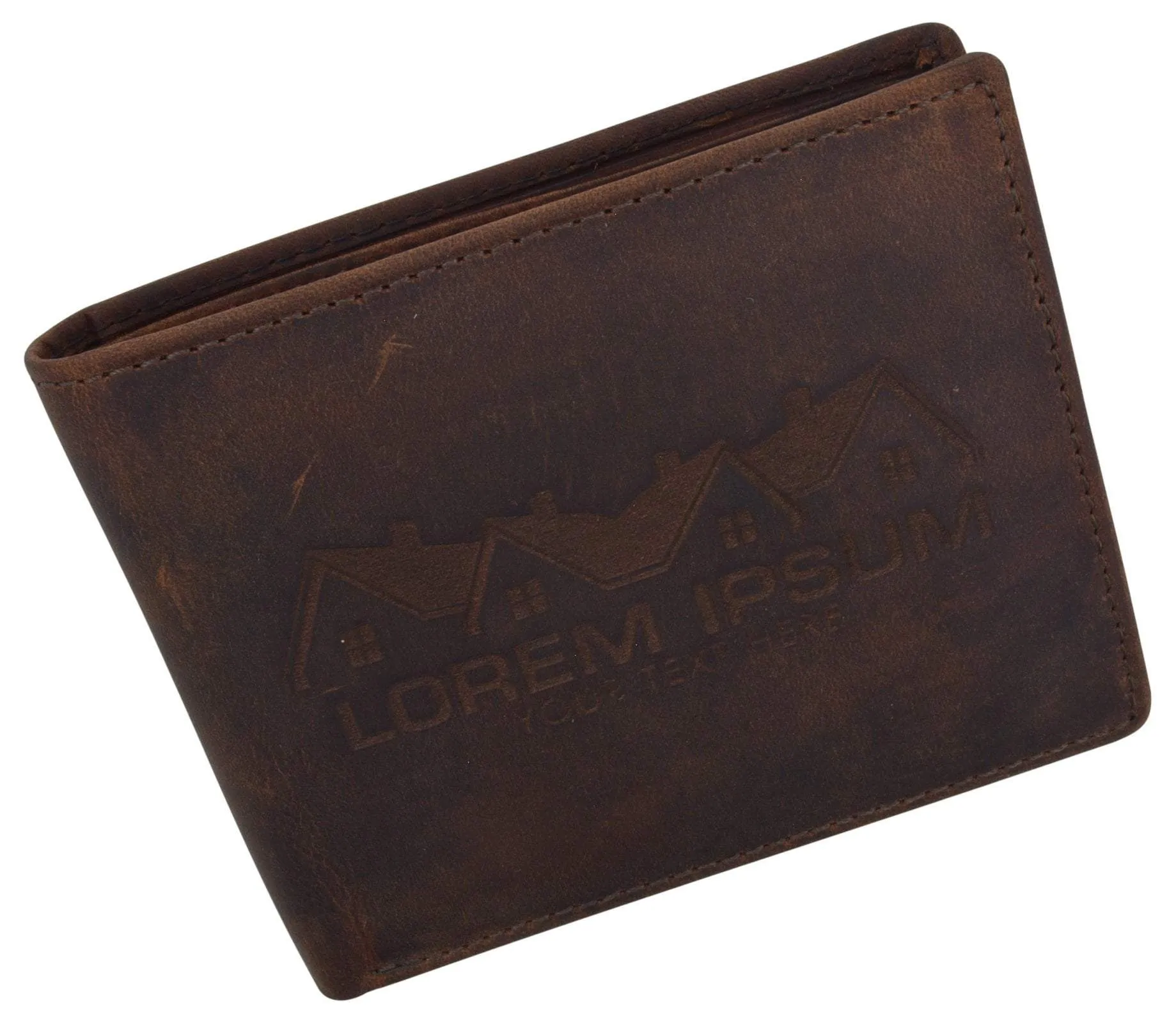 Mens Genuine Leather Real Estate Logo RFID Bifold Wallet Gift Promo