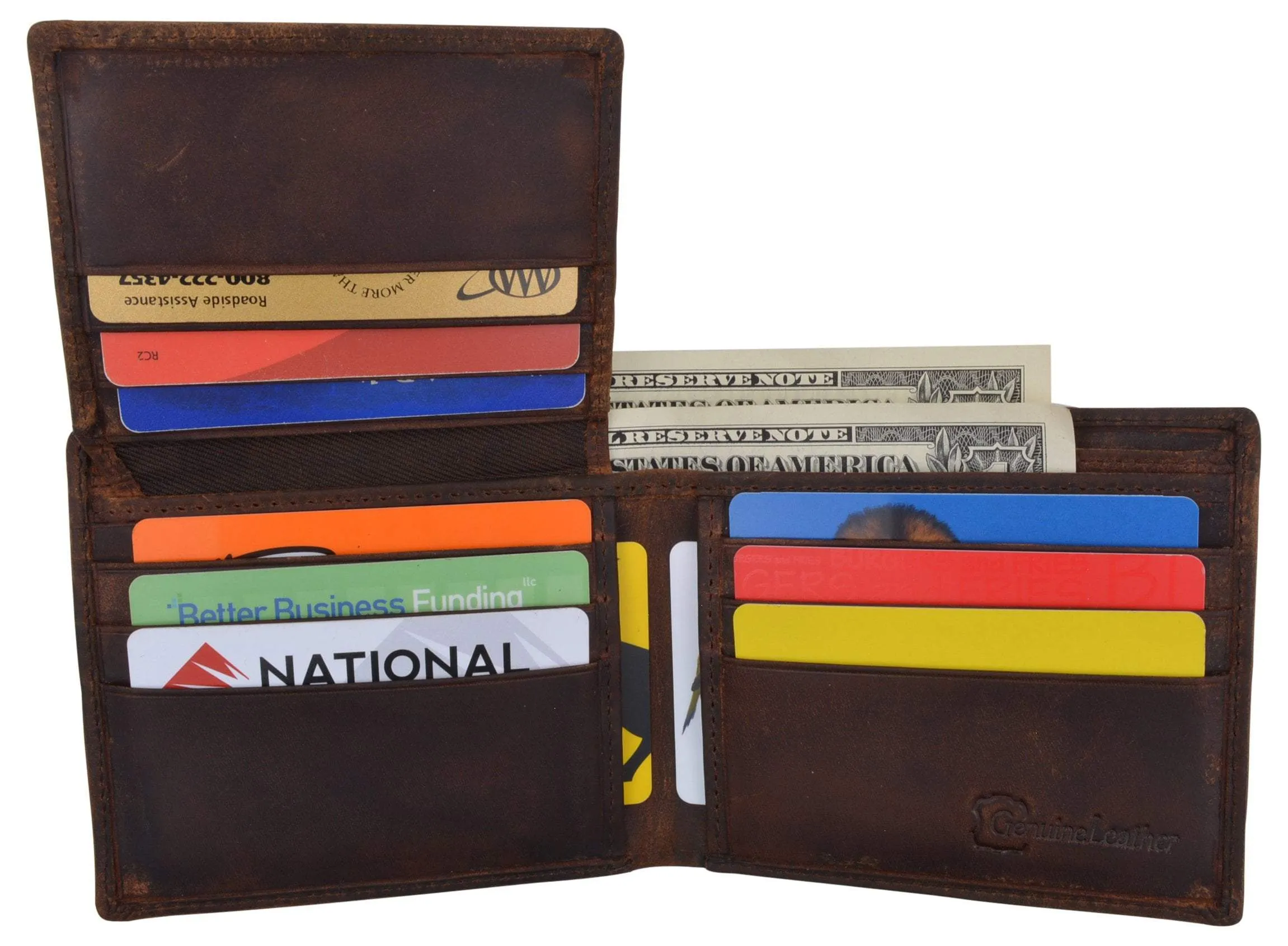 Mens Genuine Leather Real Estate Logo RFID Bifold Wallet Gift Promo