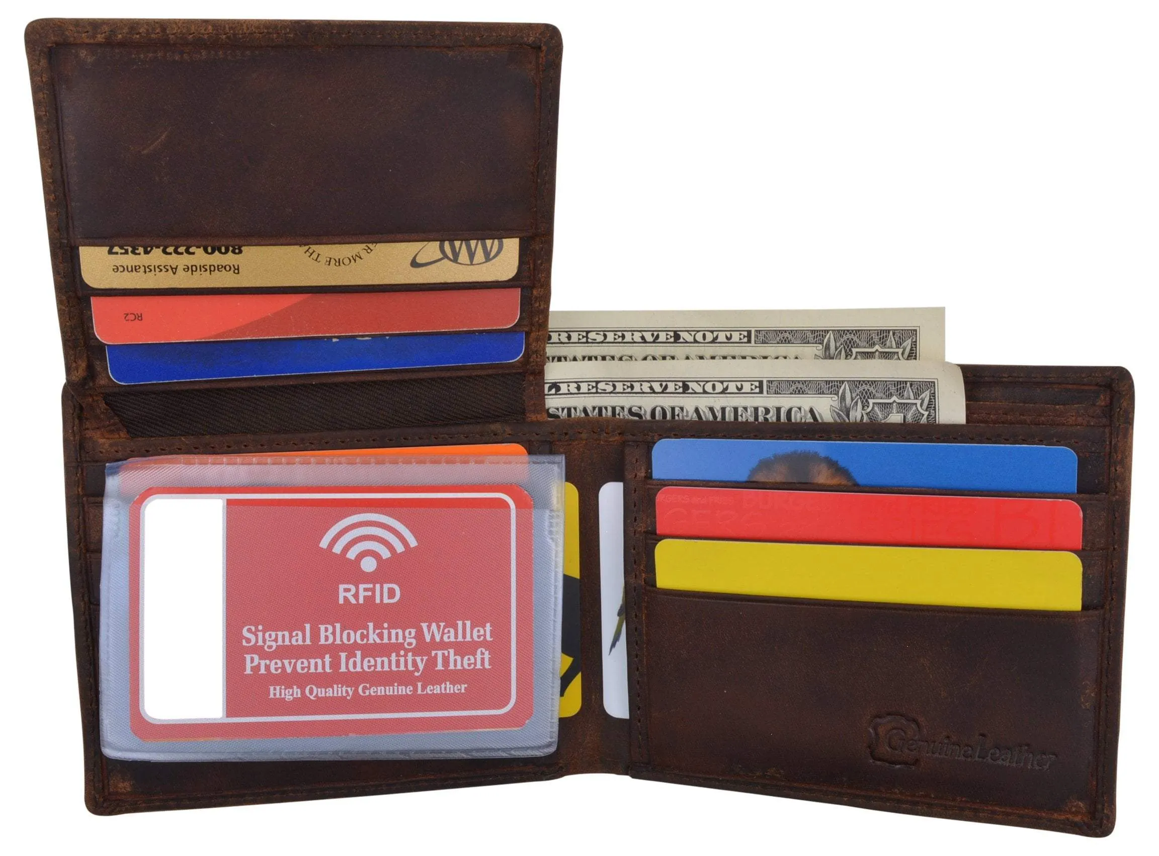 Mens Genuine Leather Real Estate Logo RFID Bifold Wallet Gift Promo