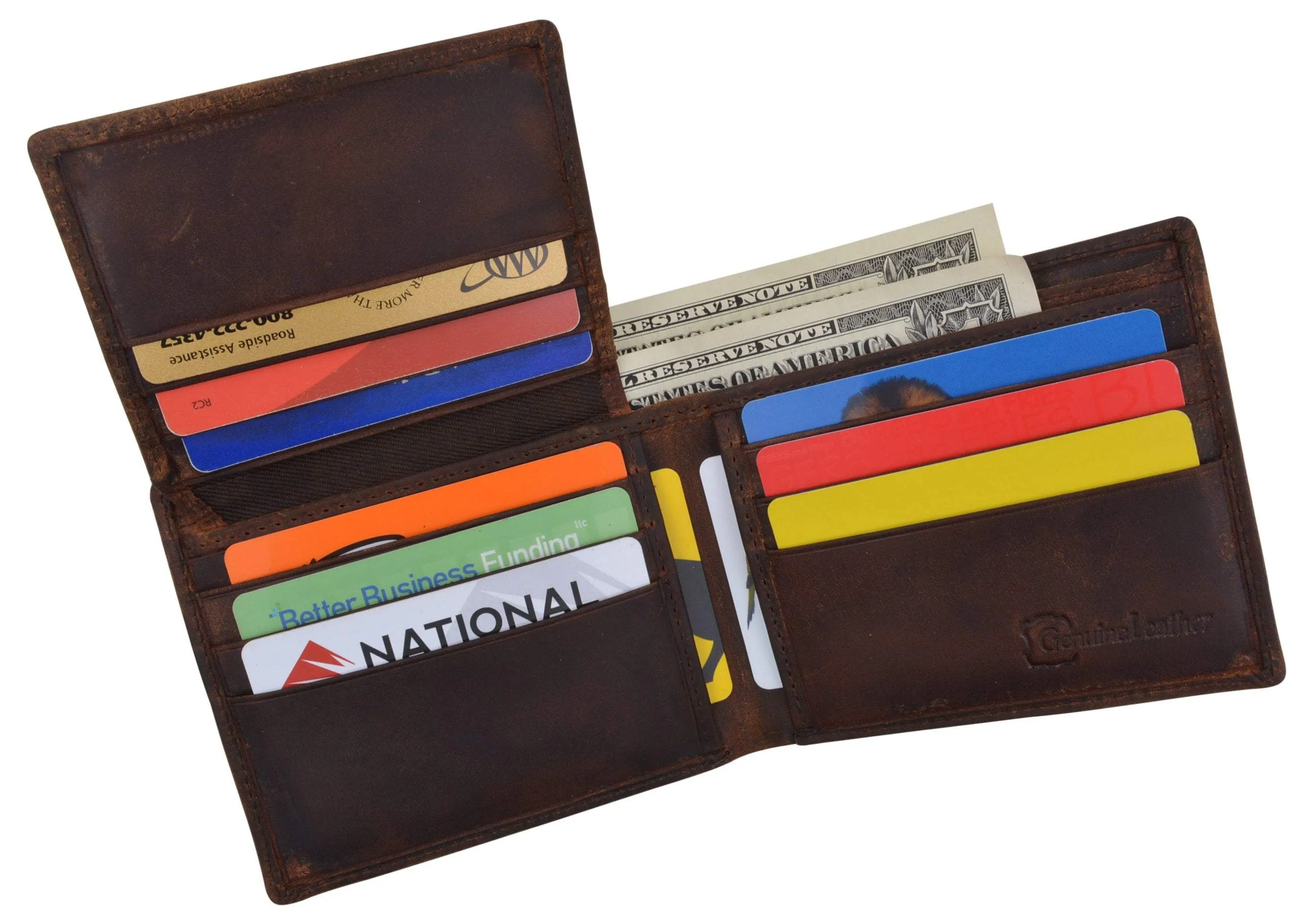 Mens Genuine Leather Real Estate Logo RFID Bifold Wallet Gift Promo