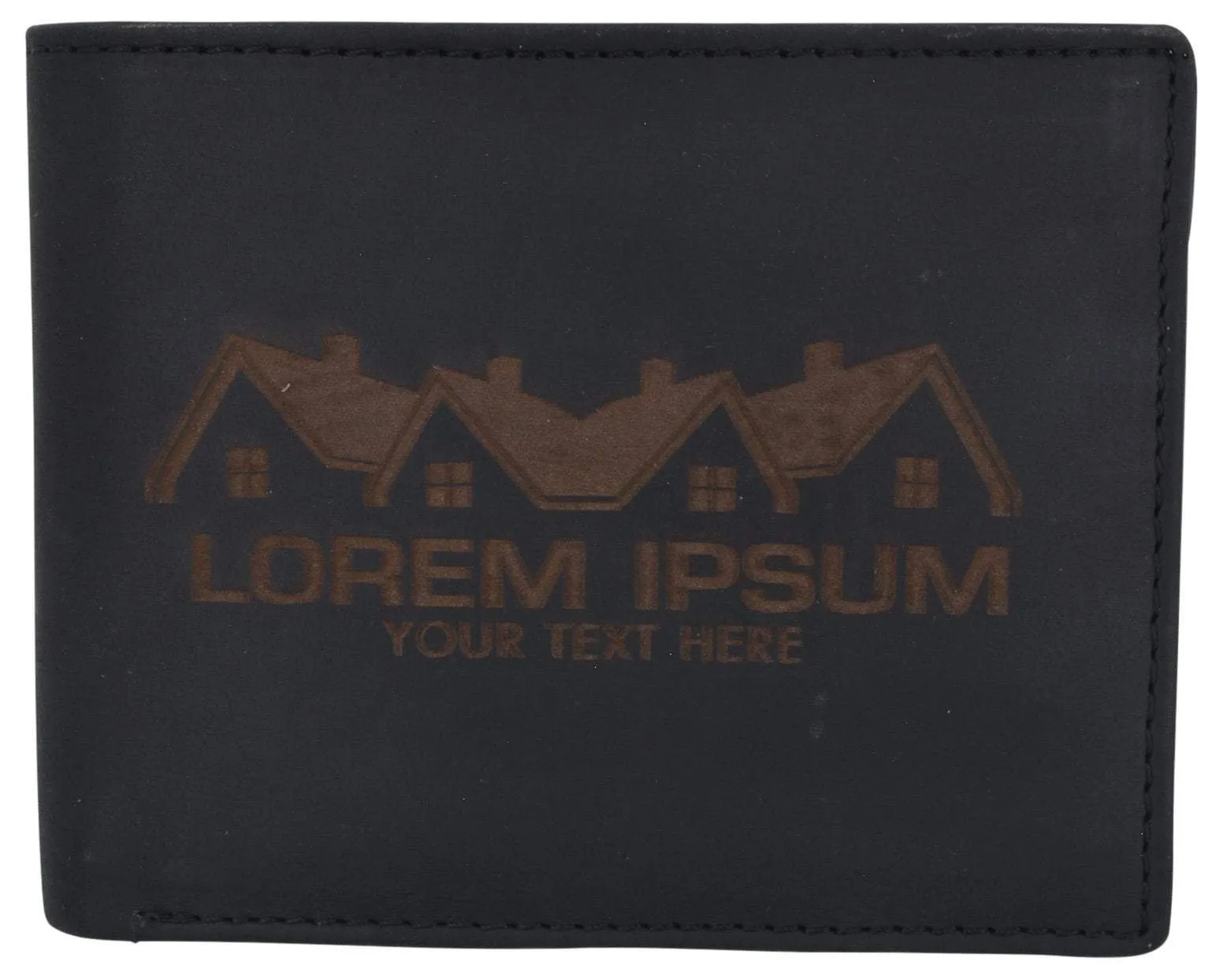 Mens Genuine Leather Real Estate Logo RFID Bifold Wallet Gift Promo