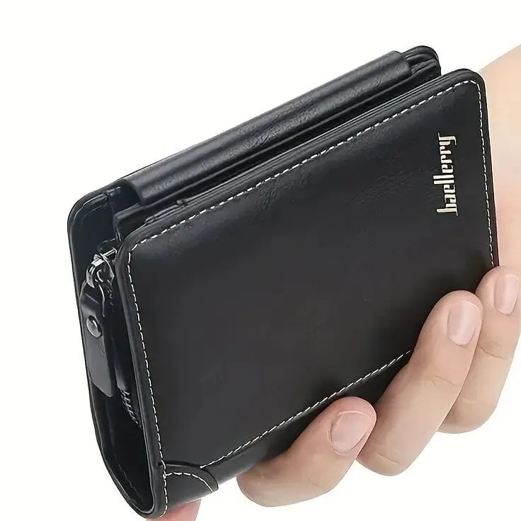 Men's Short Multi-Card Slots Tri-Fold Zipper Coin Pocket Wallet