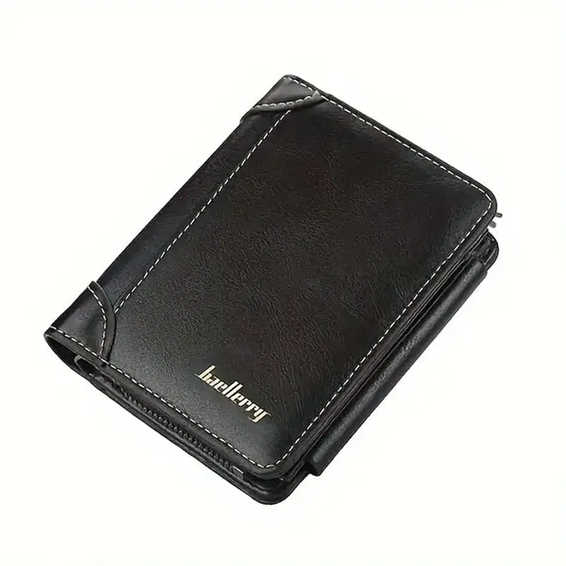 Men's Short Multi-Card Slots Tri-Fold Zipper Coin Pocket Wallet