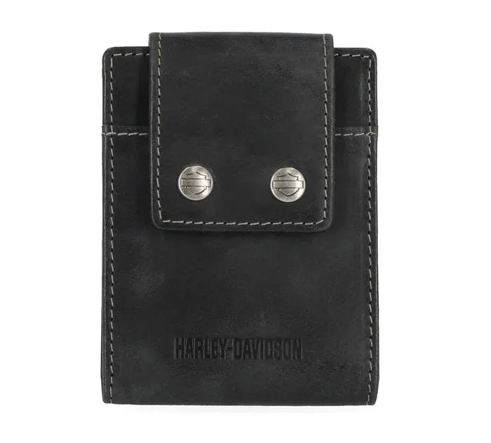 Men's Smooth Grain Snap Front Pocket Bifold Black Wallet - Black