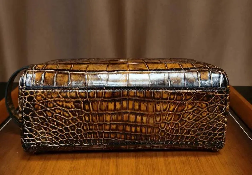 Mens Vintage Brown Crocodile Leather Toiletry Bag