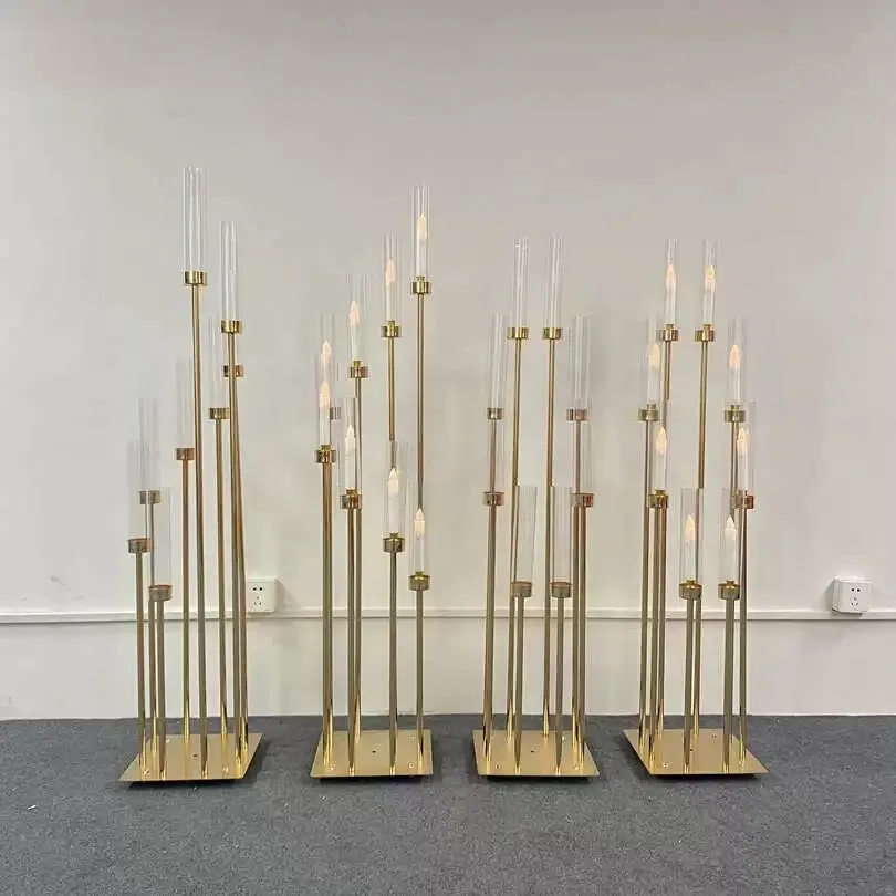 Metal gold Candleholder set 8 head with LED taper