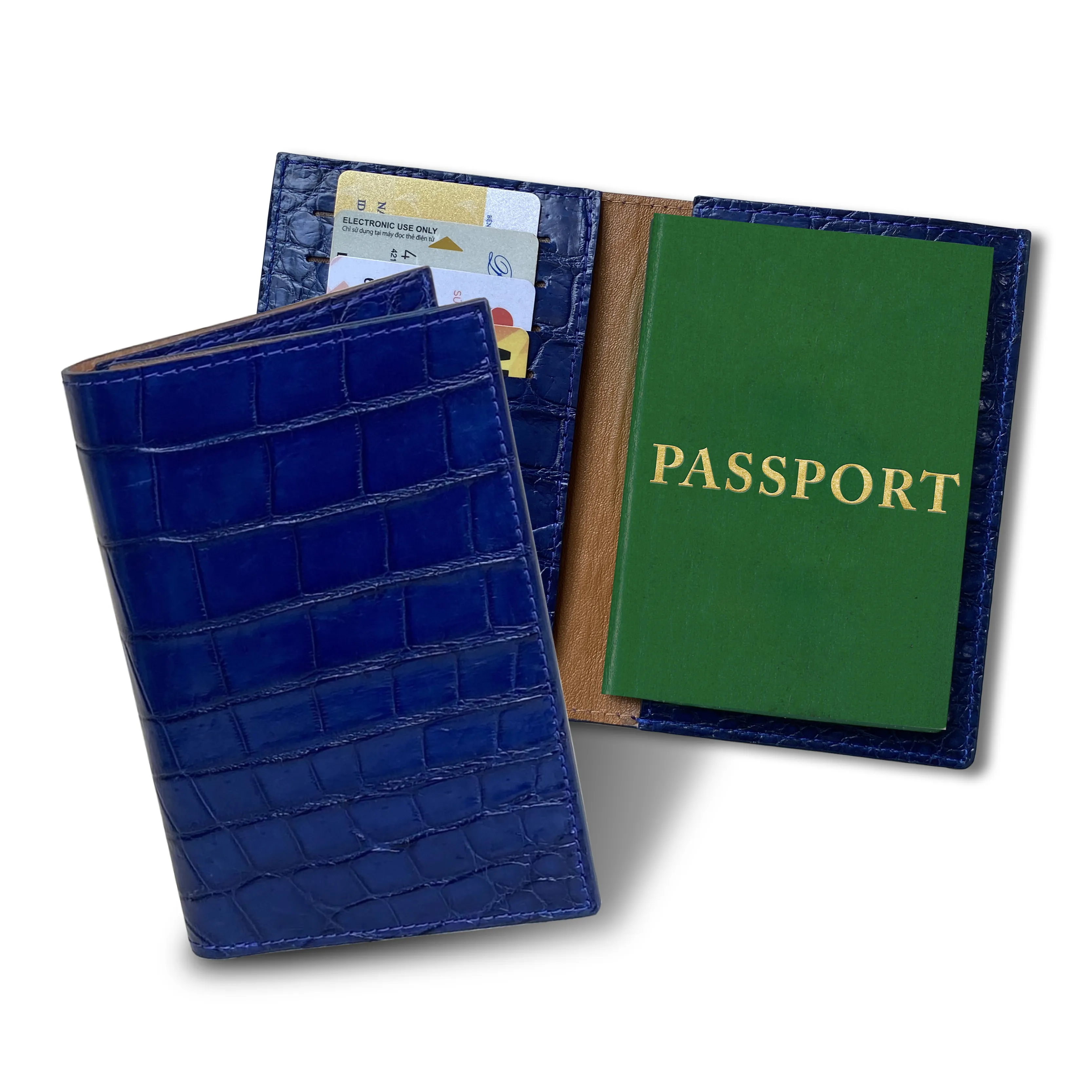 Navy Blue Slim Alligator Leather Passport Holder Cover