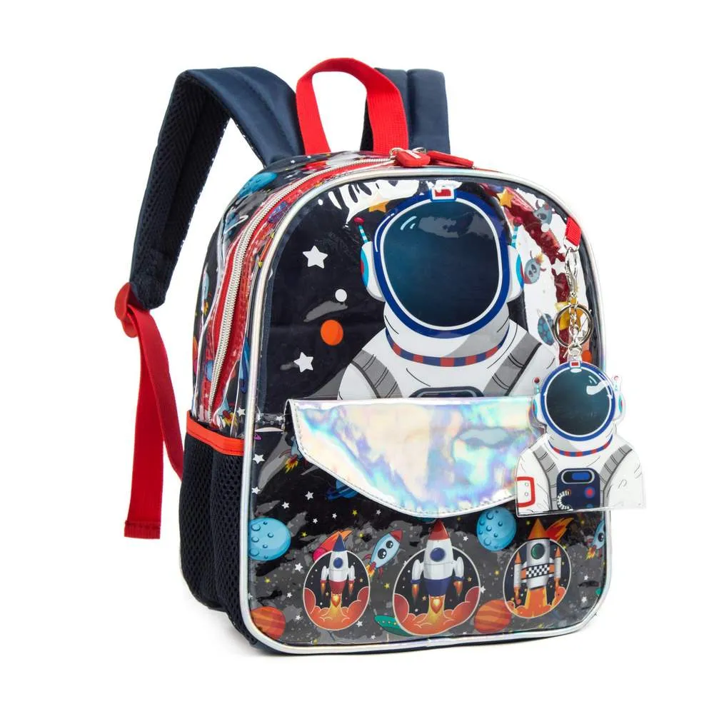 (NET) Astronaut Backpack 13 inch Transparent Toddlers Backpack See Through Preschool Bag with Lunch Bag and Pencil Case / 131012-3