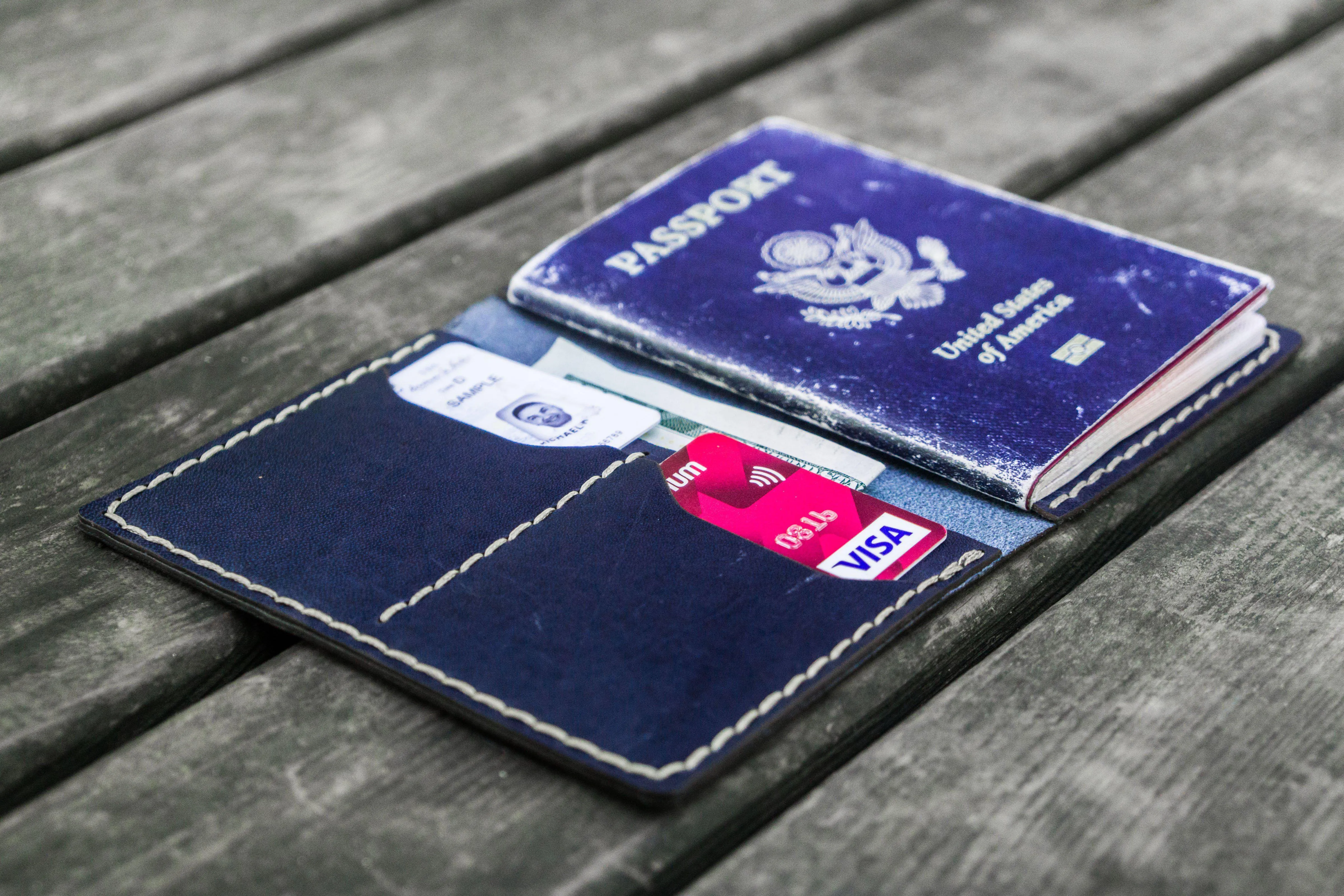 No.06 Leather Passport Holder - Navy Blue