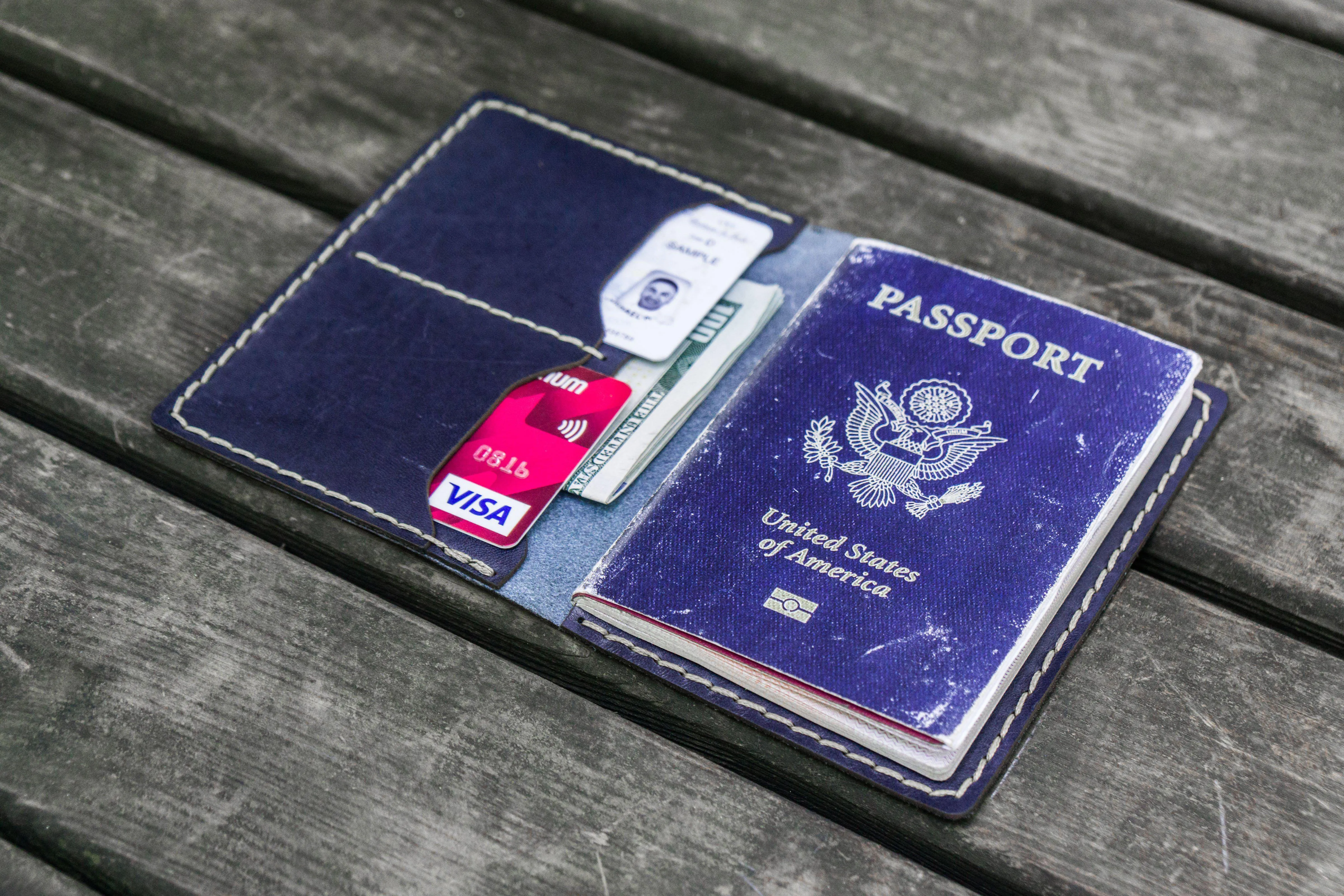 No.06 Leather Passport Holder - Navy Blue