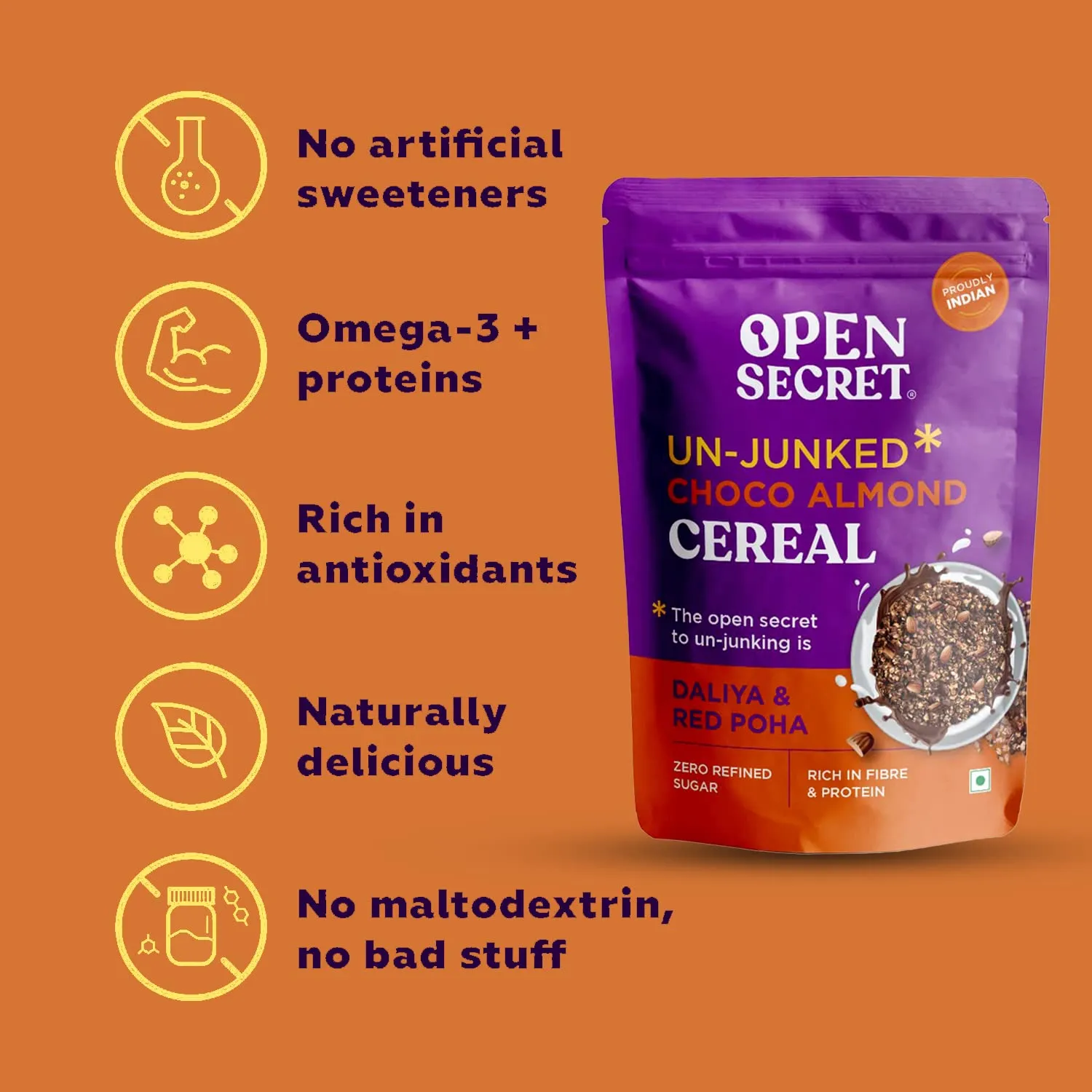 Open Secret Chocolate Almond Muesli 350g| Breakfast Cereal with Nuts & Seeds, Dried Fruits, Oats, Red Poha| Healthy Breakfast Cereal