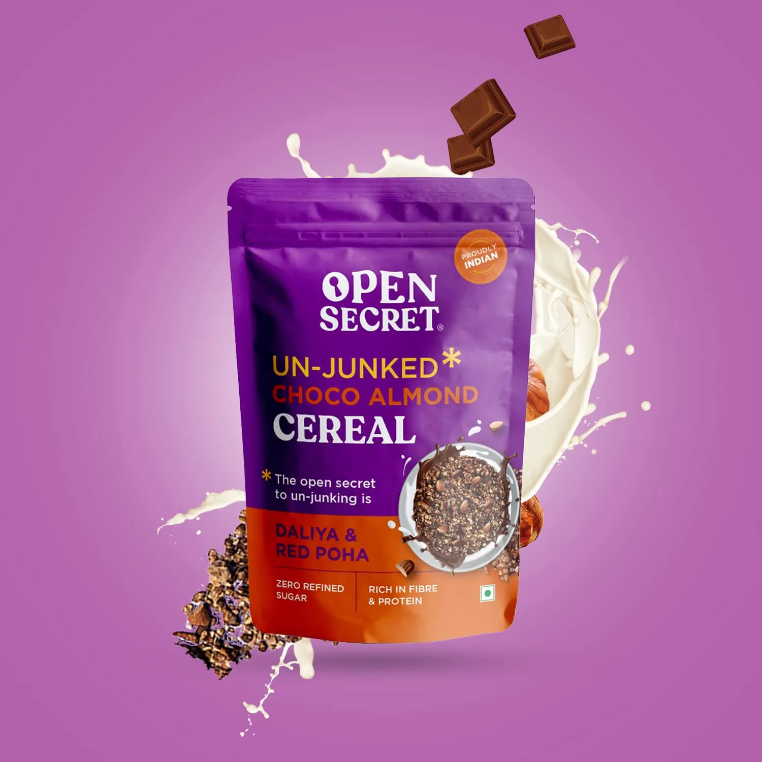 Open Secret Chocolate Almond Muesli 350g| Breakfast Cereal with Nuts & Seeds, Dried Fruits, Oats, Red Poha| Healthy Breakfast Cereal