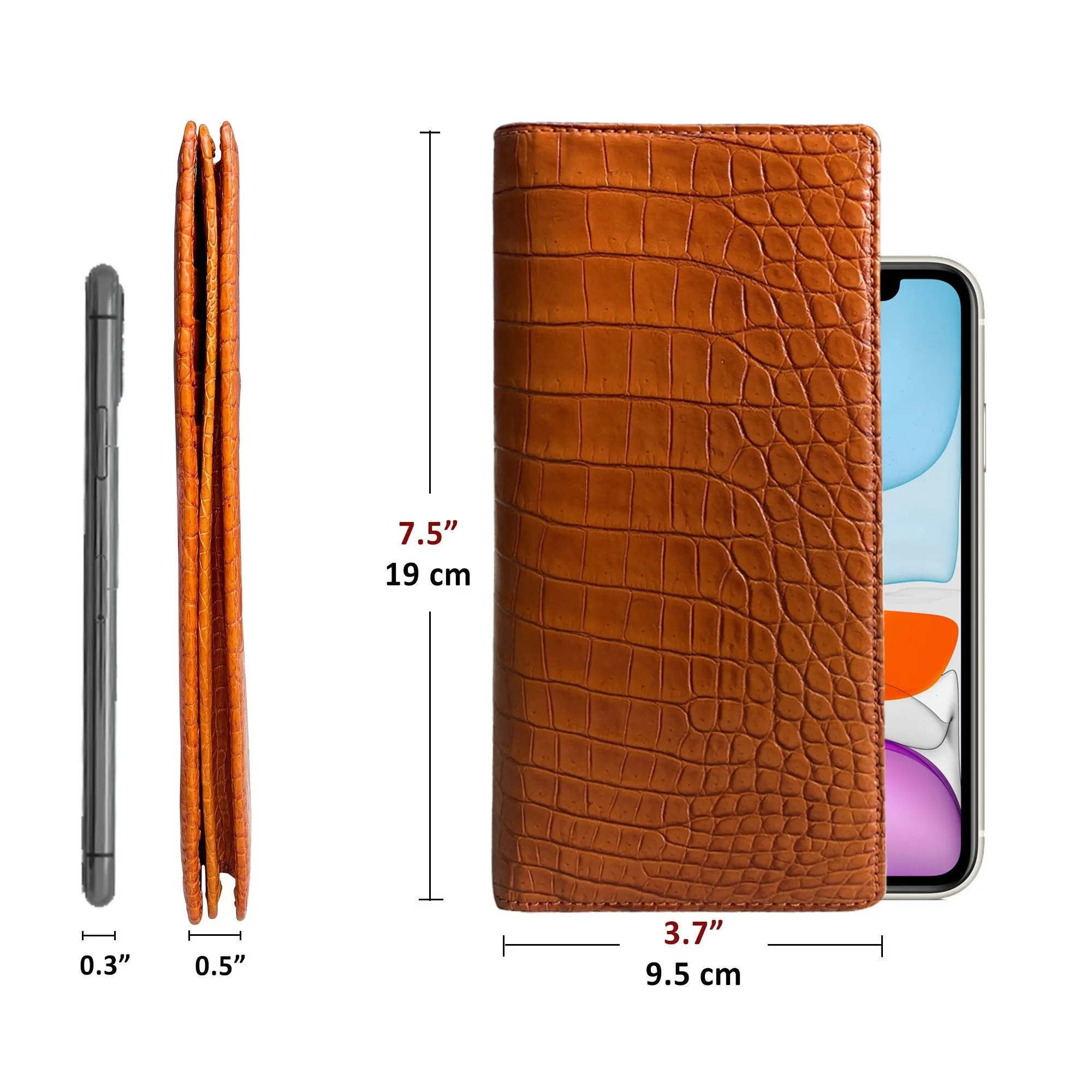 Orange Carrot Double Side Alligator Long Wallet For Men | Premium Crocodile Leather Checkbook RFID Blocking | LON153-CS