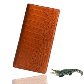 Orange Carrot Double Side Alligator Long Wallet For Men | Premium Crocodile Leather Checkbook RFID Blocking | LON153-CS