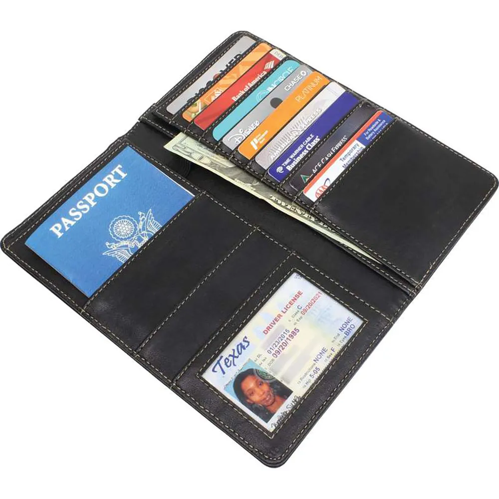 Passport Cover Black Leather Organizer Travel Wallet ID Holder Money Case