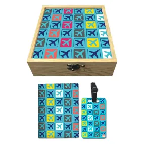 Passport Cover Luggage Tag Wooden Gift Box Set - Mini jet