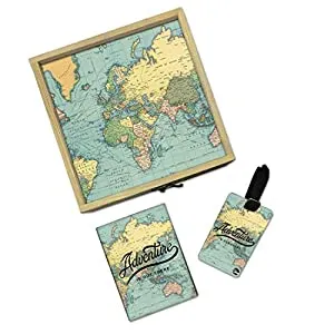 Passport Cover Luggage Tag Wooden Gift Box Set - Time To unravel