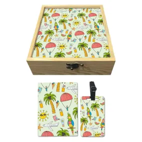 Passport Holder Cover For Kids Children Luggage Tag Wooden Gift Box Set - Summer Time