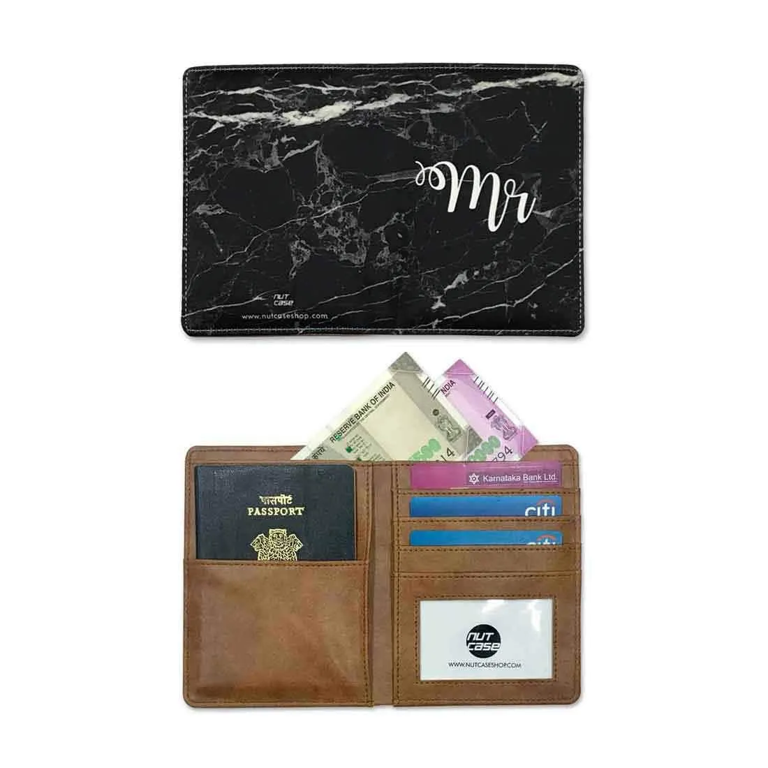 Passport Holder Leather Travel Wallet Organizer-Mr Black Marble