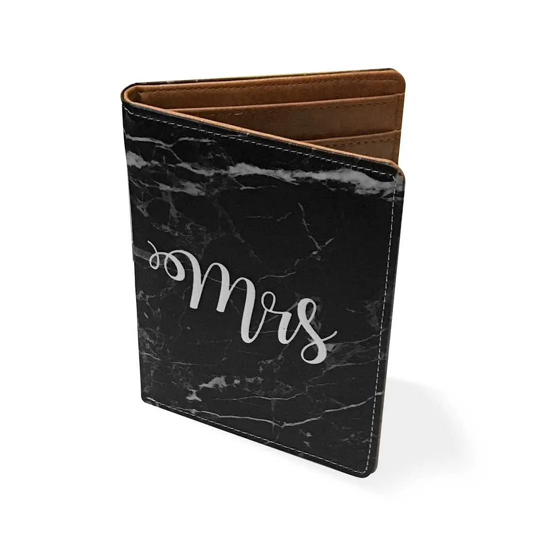 Passport Holder Leather Travel Wallet Organizer -Mrs Black Marble