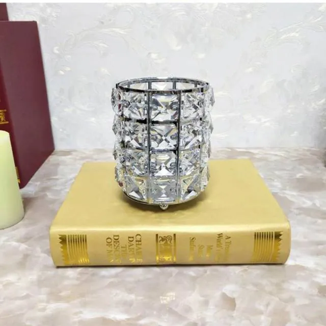 PEANDIM Nordic Cylinder Candle Holders Crystal Makeup Brush Pencil Container Metal Candle Stand Vases For Home Wedding Decor