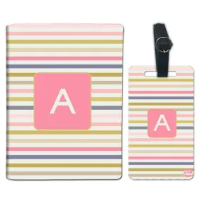 Personalised Passport Cover and Baggage Tag Combo - Pink Strips