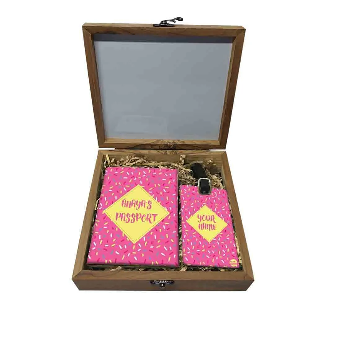 Personalised Passport Holder - Pink And Yellow Dots