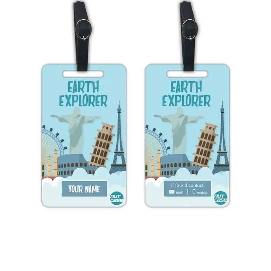 Personalized Bag Tags Suitcase Add Your Name Set of 2 - Earth